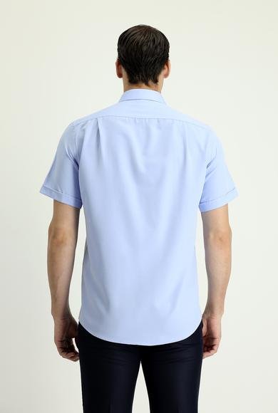 Erkek Giyim - AÇIK MAVİ M Beden Kısa Kol Regular Fit Pamuklu Gömlek