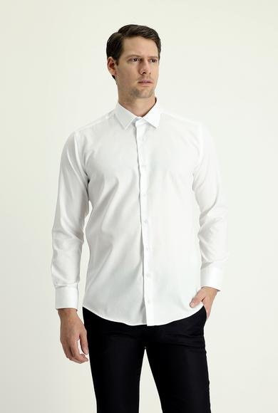 Erkek Giyim - BEYAZ S Beden Uzun Kol Slim Fit Dar Kesim Non Iron Saten Pamuklu Gömlek