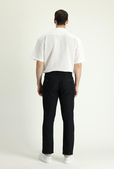 Erkek Giyim - SİYAH 64 Beden Regular Fit Beli Lastikli Pamuklu Keten Kanvas / Chino Pantolon