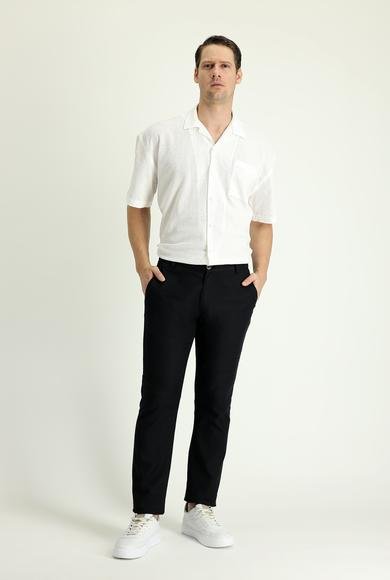 Erkek Giyim - SİYAH 64 Beden Regular Fit Beli Lastikli Pamuklu Keten Kanvas / Chino Pantolon