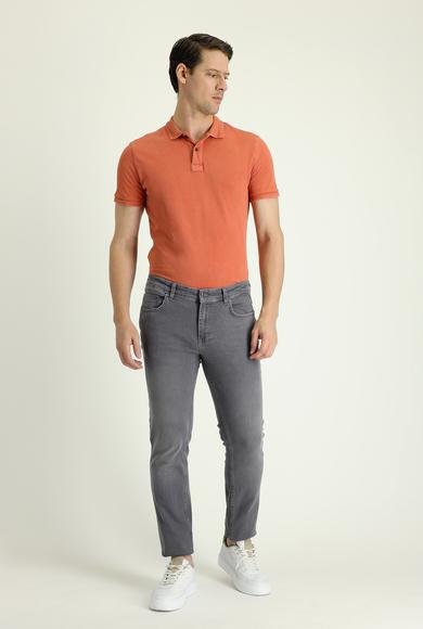 Erkek Giyim - ORTA GRİ 54 Beden Super Slim Fit Ekstra Dar Kesim Likralı Denim Pantolon