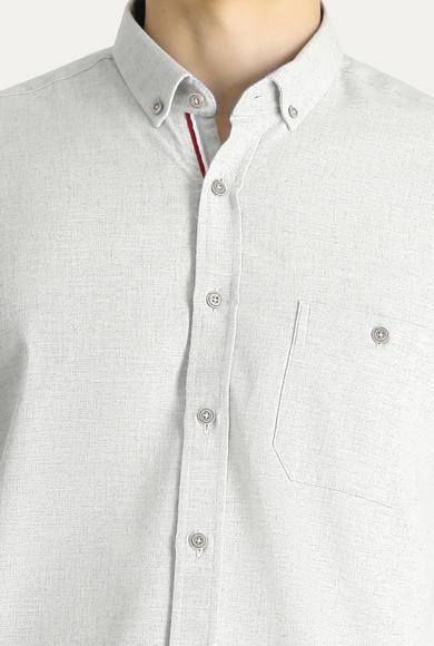 Erkek Giyim - Krem XXL Beden Uzun Kol Regular Fit Oduncu Pamuklu Gömlek