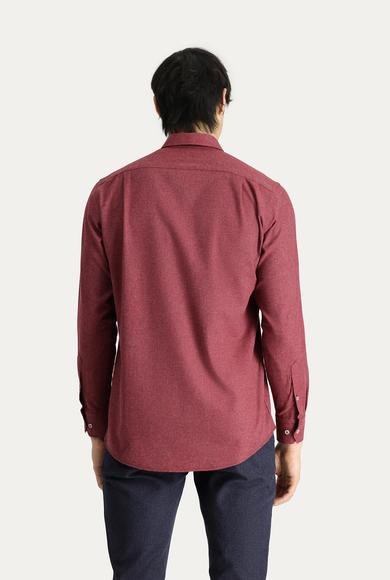 Erkek Giyim - AÇIK BORDO 4X Beden Uzun Kol Slim Fit Dar Kesim Oduncu Pamuklu Gömlek