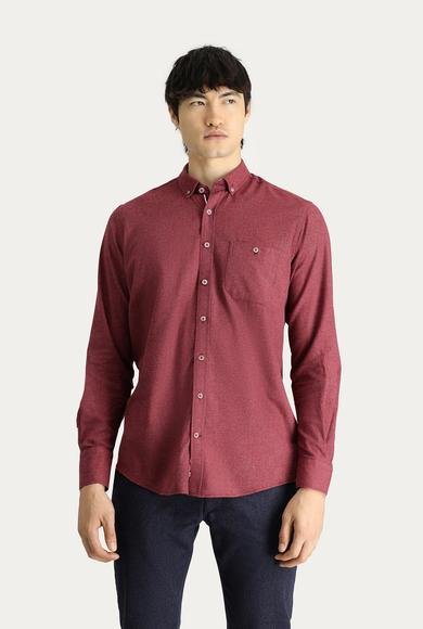 Erkek Giyim - AÇIK BORDO 4X Beden Uzun Kol Slim Fit Dar Kesim Oduncu Pamuklu Gömlek
