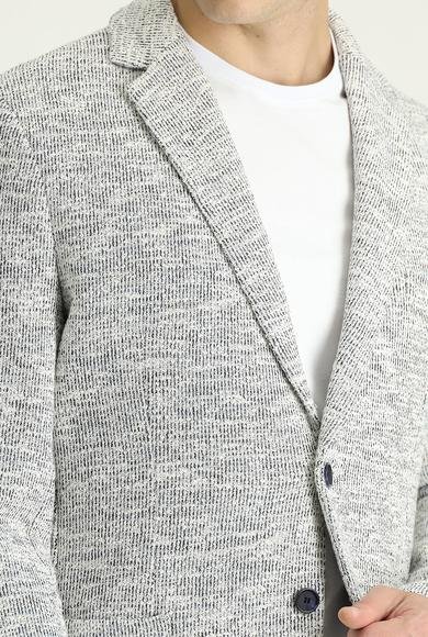 Erkek Giyim - Açık Gri 48 Beden Regular Fit Desenli Spor Örme Pamuklu Ceket