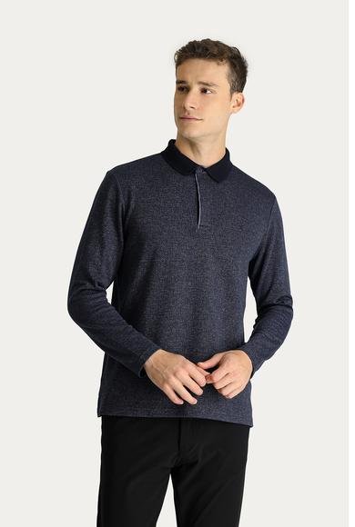 Erkek Giyim - KOYU LACİVERT 7X Beden Polo Yaka Nakışlı Sweatshirt