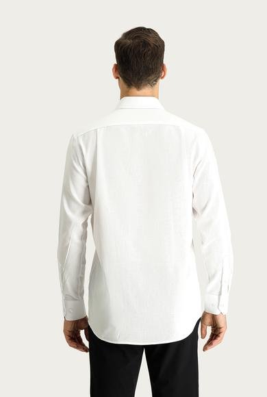 Erkek Giyim - Beyaz 4X Beden Uzun Kol Regular Fit Oxford Pamuk Gömlek