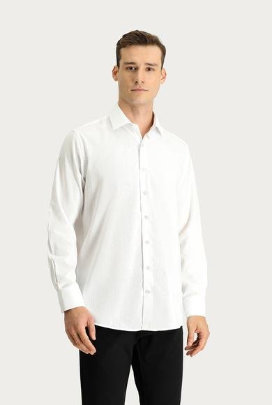 Erkek Giyim - Beyaz 4X Beden Uzun Kol Regular Fit Oxford Pamuk Gömlek