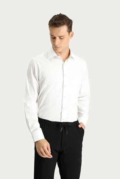 Erkek Giyim - Beyaz M Beden Uzun Kol Regular Fit Oxford Pamuk Gömlek
