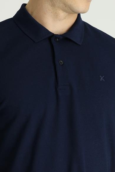Erkek Giyim - KOYU LACİVERT XXL Beden Polo Yaka Regular Fit Nakışlı Pamuk Tişört