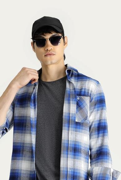 Erkek Giyim - İNDİGO M Beden Uzun Kol Slim Fit Dar Kesim Ekose Oduncu Pamuk Gömlek