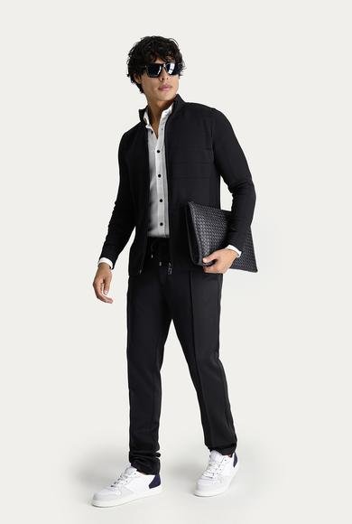 Erkek Giyim - Siyah XL Beden Slim Fit Dar Kesim Fermuarlı Triko Hırka