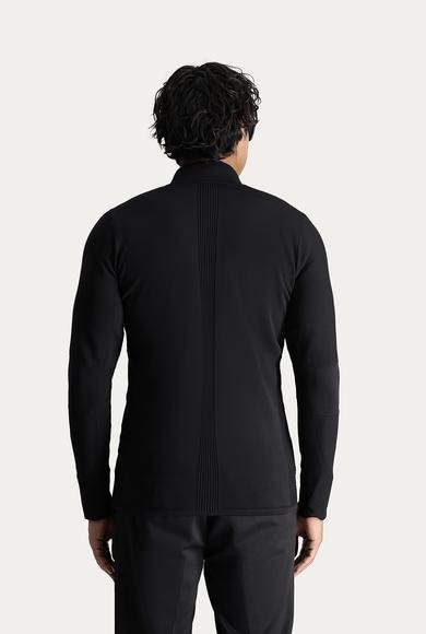 Erkek Giyim - Siyah XL Beden Slim Fit Dar Kesim Fermuarlı Triko Hırka