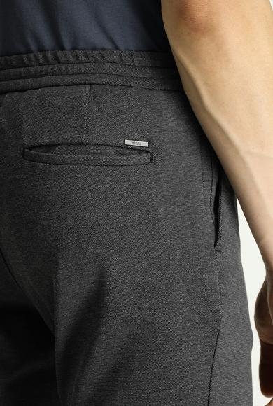 Erkek Giyim - KOYU ANTRASİT 60 Beden Slim Fit Dar Kesim Beli Lastikli İpli Likralı Örme Pantolon