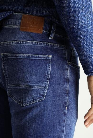 Erkek Giyim - ORTA LACİVERT 50 Beden Super Slim Fit Ekstra Dar Kesim Likralı Denim Pantolon