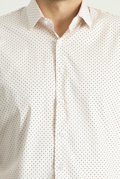 Erkek Giyim - AÇIK BEJ S Beden Uzun Kol Slim Fit Dar Kesim Baskılı Pamuklu Gömlek