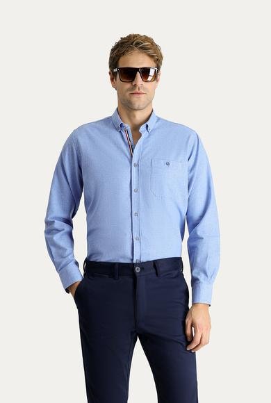 Erkek Giyim - HAVACI MAVİ XXL Beden Uzun Kol Regular Fit Oduncu Pamuklu Gömlek
