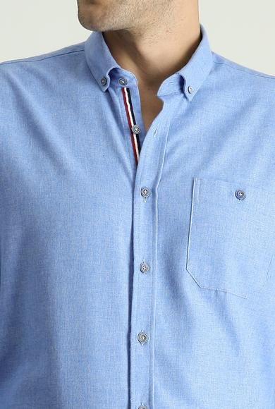 Erkek Giyim - HAVACI MAVİ XXL Beden Uzun Kol Regular Fit Oduncu Pamuklu Gömlek