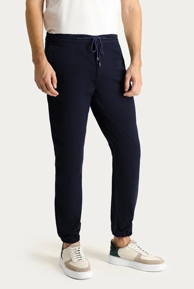 Erkek Giyim - KOYU LACİVERT 50 Beden Slim Fit Dar Kesim Beli Lastikli İpli Likralı Pantolon