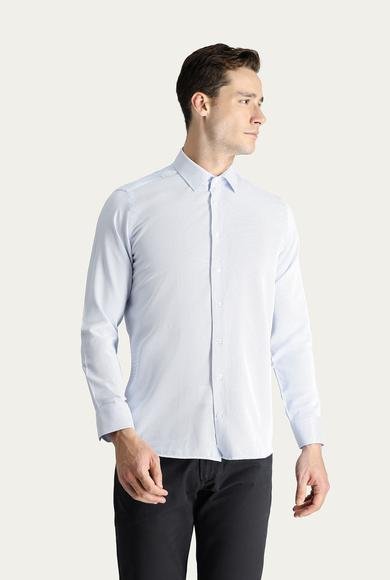 Erkek Giyim - AÇIK MAVİ XL Beden Uzun Kol Slim Fit Dar Kesim Desenli Klasik Gömlek