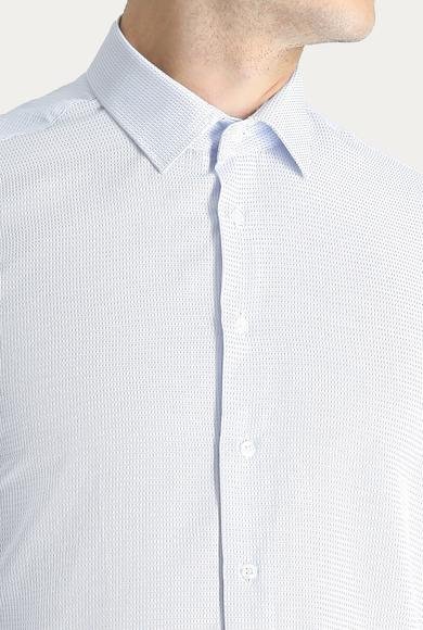 Erkek Giyim - AÇIK MAVİ XL Beden Uzun Kol Slim Fit Dar Kesim Desenli Klasik Gömlek