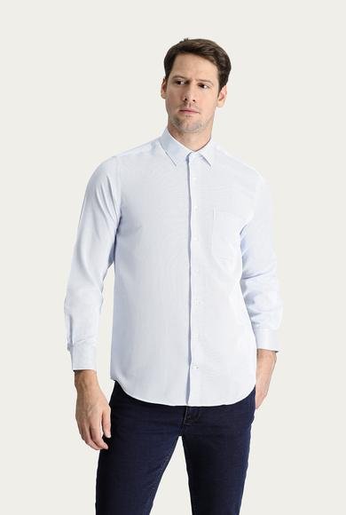 Erkek Giyim - AÇIK MAVİ M Beden Uzun Kol Desenli Klasik Pamuklu Gömlek