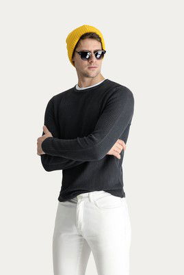 Bisiklet Yaka Slim Fit Dar Kesim Desenli Pamuk Triko Kazak