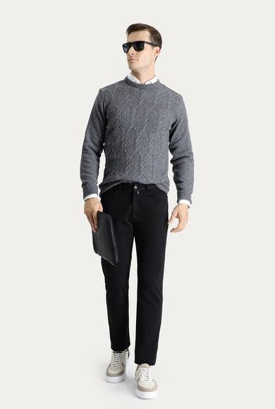 Erkek Giyim - SİYAH 46 Beden Slim Fit Dar Kesim Pamuk Kanvas / Chino Pantolon