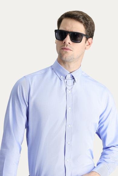 Erkek Giyim - MAVİ 3X Beden Uzun Kol Regular Fit Oxford Pamuk Gömlek