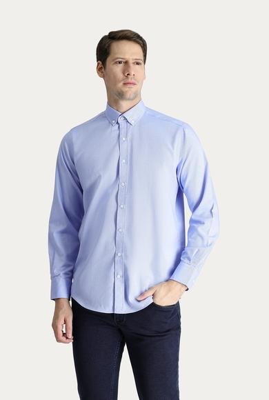 Erkek Giyim - MAVİ 3X Beden Uzun Kol Regular Fit Oxford Pamuk Gömlek