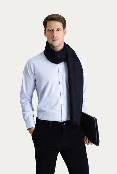 Erkek Giyim - AÇIK MAVİ XXL Beden Uzun Kol Klasik Çizgili Pamuk Gömlek