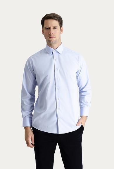 Erkek Giyim - AÇIK MAVİ XXL Beden Uzun Kol Klasik Çizgili Pamuk Gömlek
