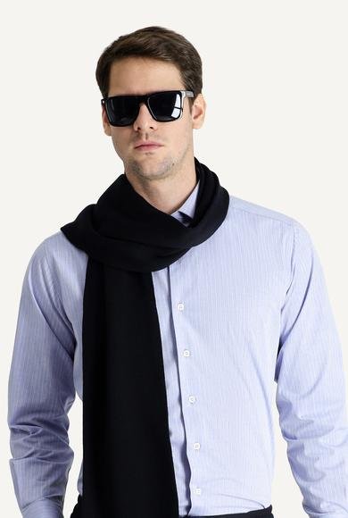 Erkek Giyim - HAVACI MAVİ XXL Beden Uzun Kol Klasik Çizgili Pamuk Gömlek