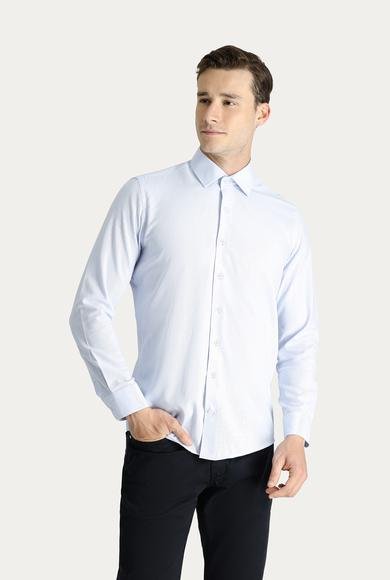 Erkek Giyim - UÇUK MAVİ XL Beden Uzun Kol Slim Fit Dar Kesim Oxford Pamuk Gömlek