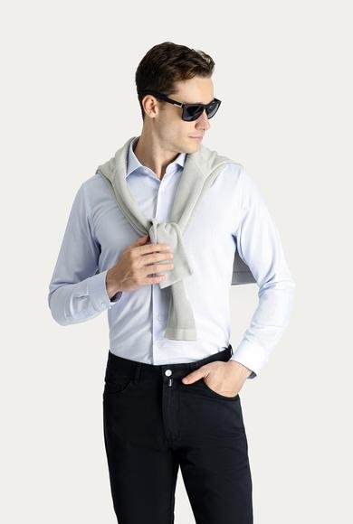 Erkek Giyim - UÇUK MAVİ XL Beden Uzun Kol Slim Fit Dar Kesim Oxford Pamuk Gömlek