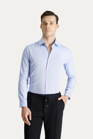 Erkek Giyim - Açık Mavi XL Beden Uzun Kol Slim Fit Dar Kesim Oxford Pamuk Gömlek
