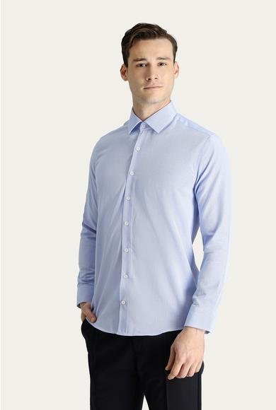 Erkek Giyim - Açık Mavi XL Beden Uzun Kol Slim Fit Dar Kesim Oxford Pamuk Gömlek