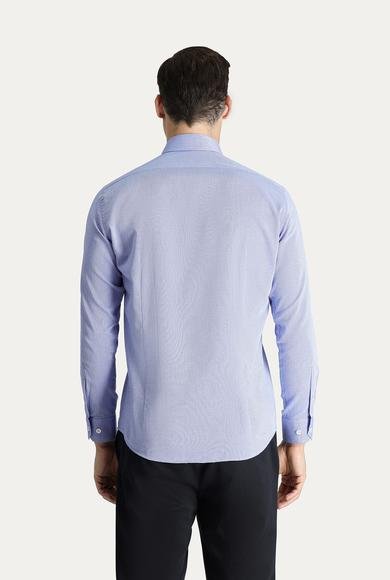 Erkek Giyim - KOYU MAVİ XL Beden Uzun Kol Slim Fit Dar Kesim Oxford Pamuk Gömlek
