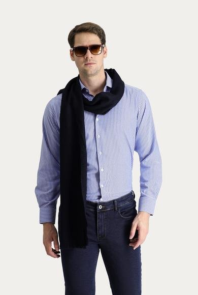 Erkek Giyim - MAVİ 4X Beden Uzun Kol Regular Fit Çizgili Pamuk Gömlek