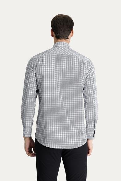 Erkek Giyim - SİYAH 4X Beden Uzun Kol Regular Fit Ekose Pamuklu Gömlek