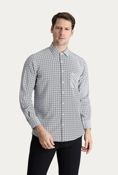 Erkek Giyim - SİYAH 4X Beden Uzun Kol Regular Fit Ekose Pamuklu Gömlek