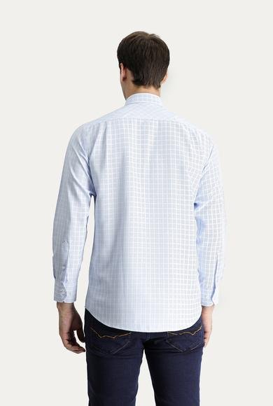 Erkek Giyim - UÇUK MAVİ 4X Beden Uzun Kol Regular Fit Ekose Gömlek