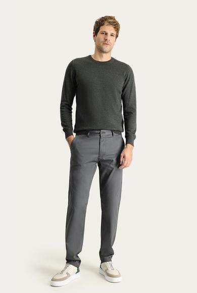 Erkek Giyim - ORTA FÜME 48 Beden Regular Fit Likralı Kanvas / Chino Pantolon