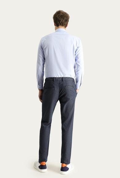Erkek Giyim - KOYU LACİVERT 56 Beden Slim Fit Dar Kesim Desenli Beli Lastikli Likralı Kanvas / Chino Pantolon