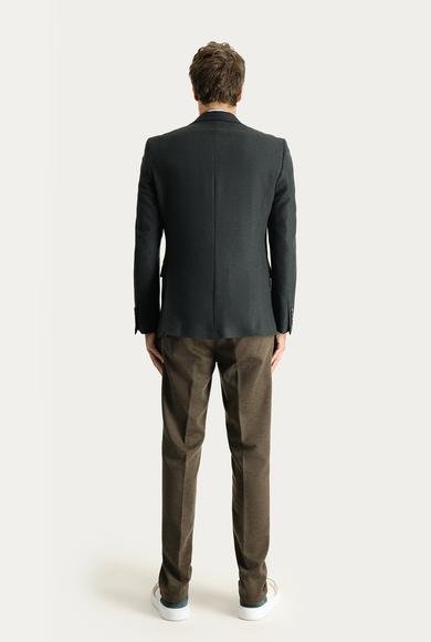 Erkek Giyim - KOYU VİZON 50 Beden Slim Fit Dar Kesim Beli Lastikli İpli Likralı Örme Kanvas / Chino Pantolon