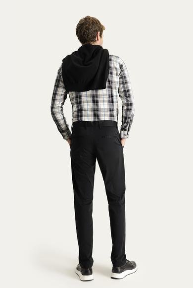 Erkek Giyim - SİYAH 50 Beden Regular Fit Likralı Saten Kanvas / Chino Pantolon