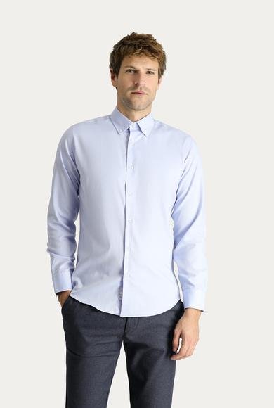 Erkek Giyim - MAVİ XXL Beden Uzun Kol Slim Fit Dar Kesim Non Iron Oxford Pamuklu Gömlek