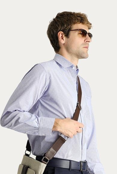 Erkek Giyim - KOYU MAVİ XXL Beden Uzun Kol Non Iron Klasik Desenli Pamuklu Gömlek