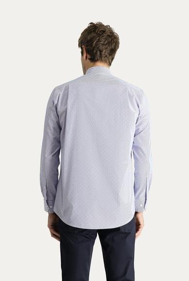 Erkek Giyim - KOYU MAVİ XXL Beden Uzun Kol Non Iron Klasik Desenli Pamuklu Gömlek