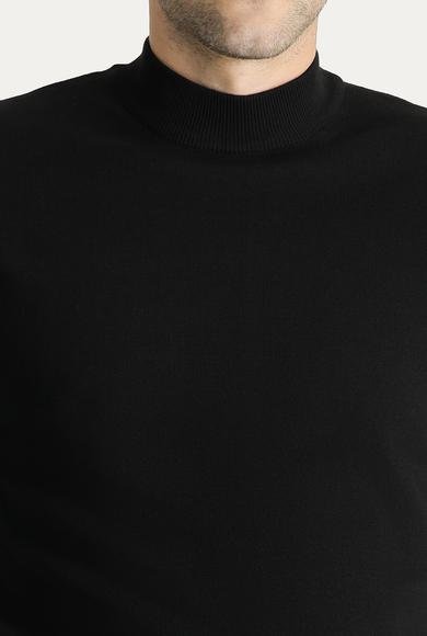 Erkek Giyim - Siyah XXL Beden Bato Yaka Regular Fit Pamuklu Triko Kazak